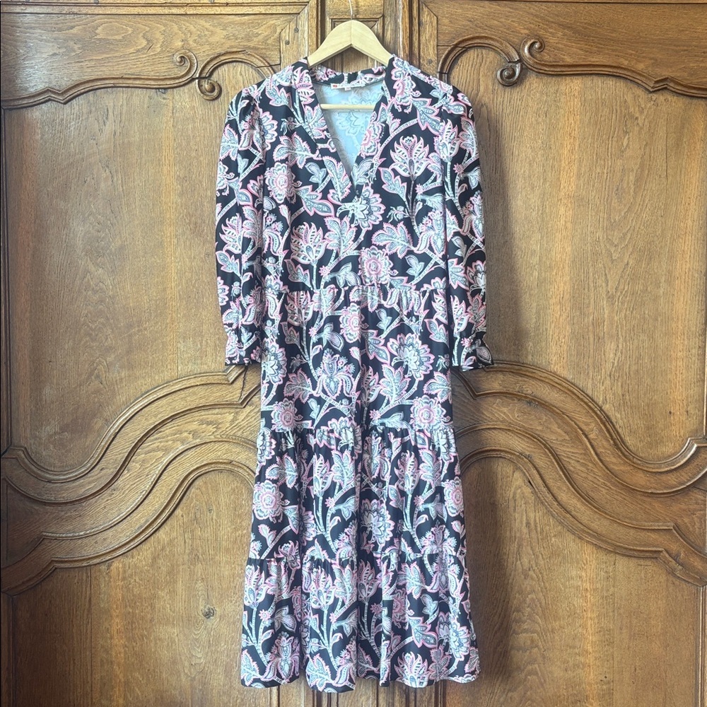 Jude Connally Maggie Midi Dress in Black & Pink Print - Picture 5 of 13